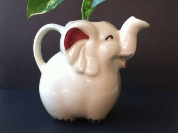 Vintage Ceramic Elephant Cream Pitcher, Window Sill Root Planter Vase, or Pencil Holder USA Patent