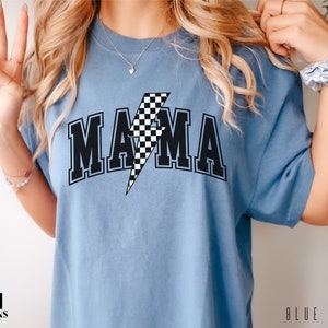 Mama Varsity Shirt, Comfort Colors Tee, Checkered Mom Tee, Mother's Day Gift, Trendy Lightning Bolt Mama Tshirt, Baby Shower Gift
