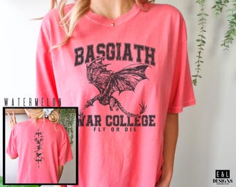 Basgiath War College, Camiseta de colores cómodos, Camiseta de la Cuarta Ala, Vuela o muere, Camiseta de Jinete de Dragón, Regalo para amantes de los libros, Llama de hierro, Tormenta de ónix