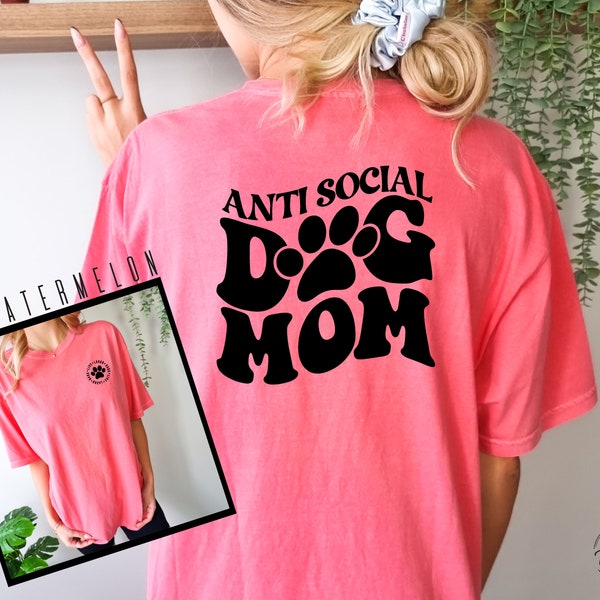 Anti Social Dog Mom Shirt, Dog Mom Tshirt, Gift for Dog Mom, Comfort Colors Shirt, Funny Dog Lover Shirt, Retro Dog Tee, Wavy Font Tshirt