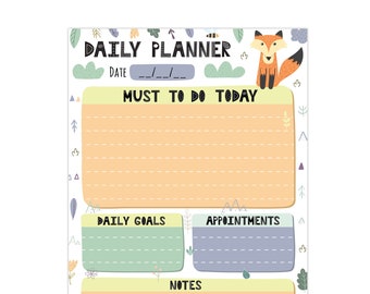 Cute Fox Theme One Page Per Day Un-Dated Printable Daily Inserts Letter