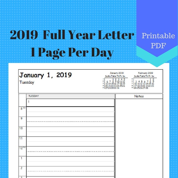 2019 letter size full year one page per day daily calendar etsy