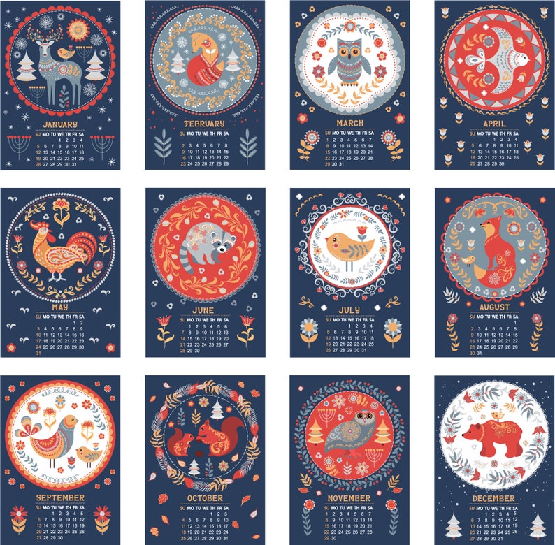 Scandinavian Style 2020 Printable Monthly Wall Calendar Poster Etsy