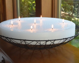 Custom hand poured 18 inch diameter round candle with multi wicks