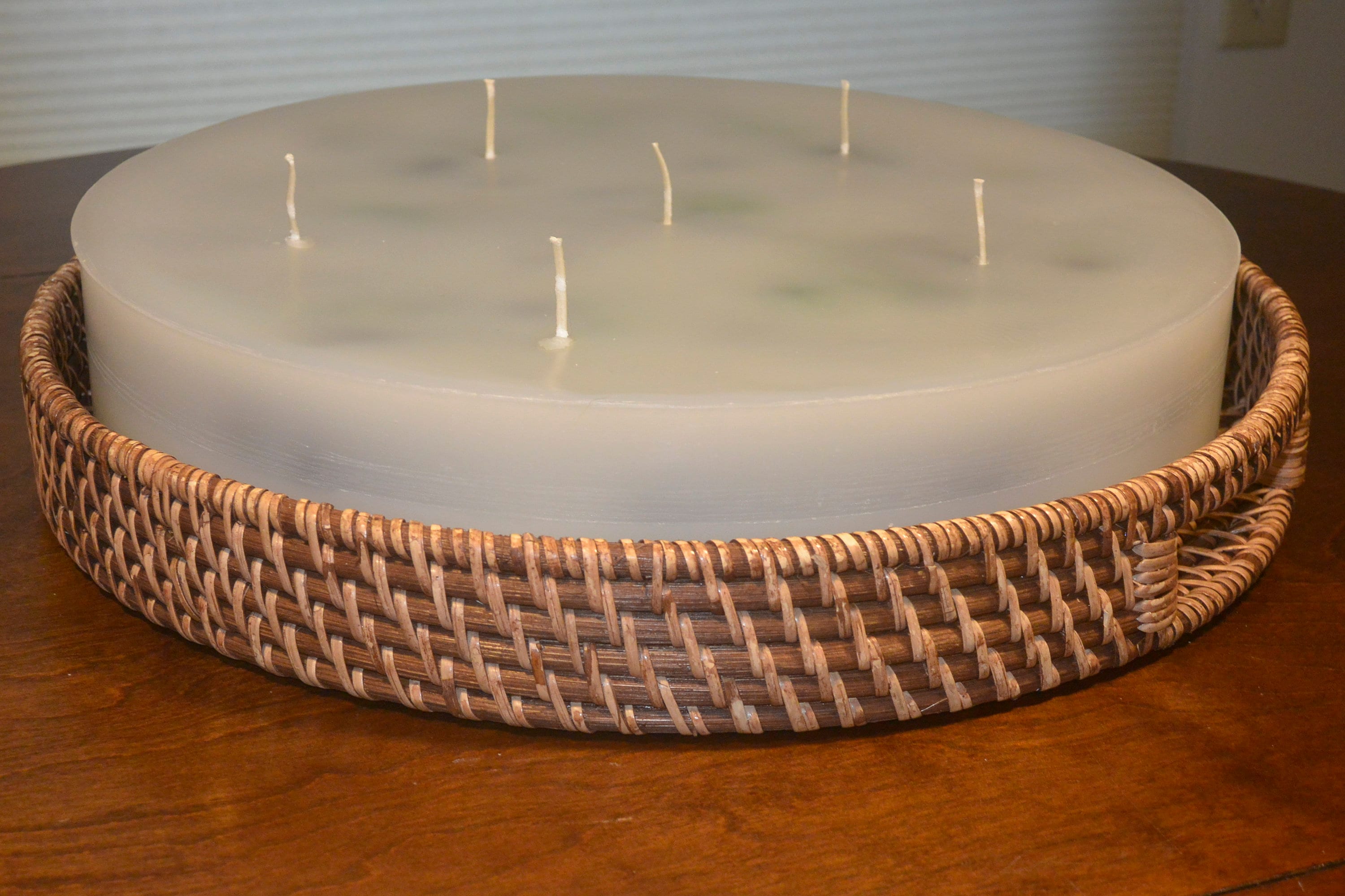 One of a kind 15 inch round candle with 6 wicks. Ships in 1 business day