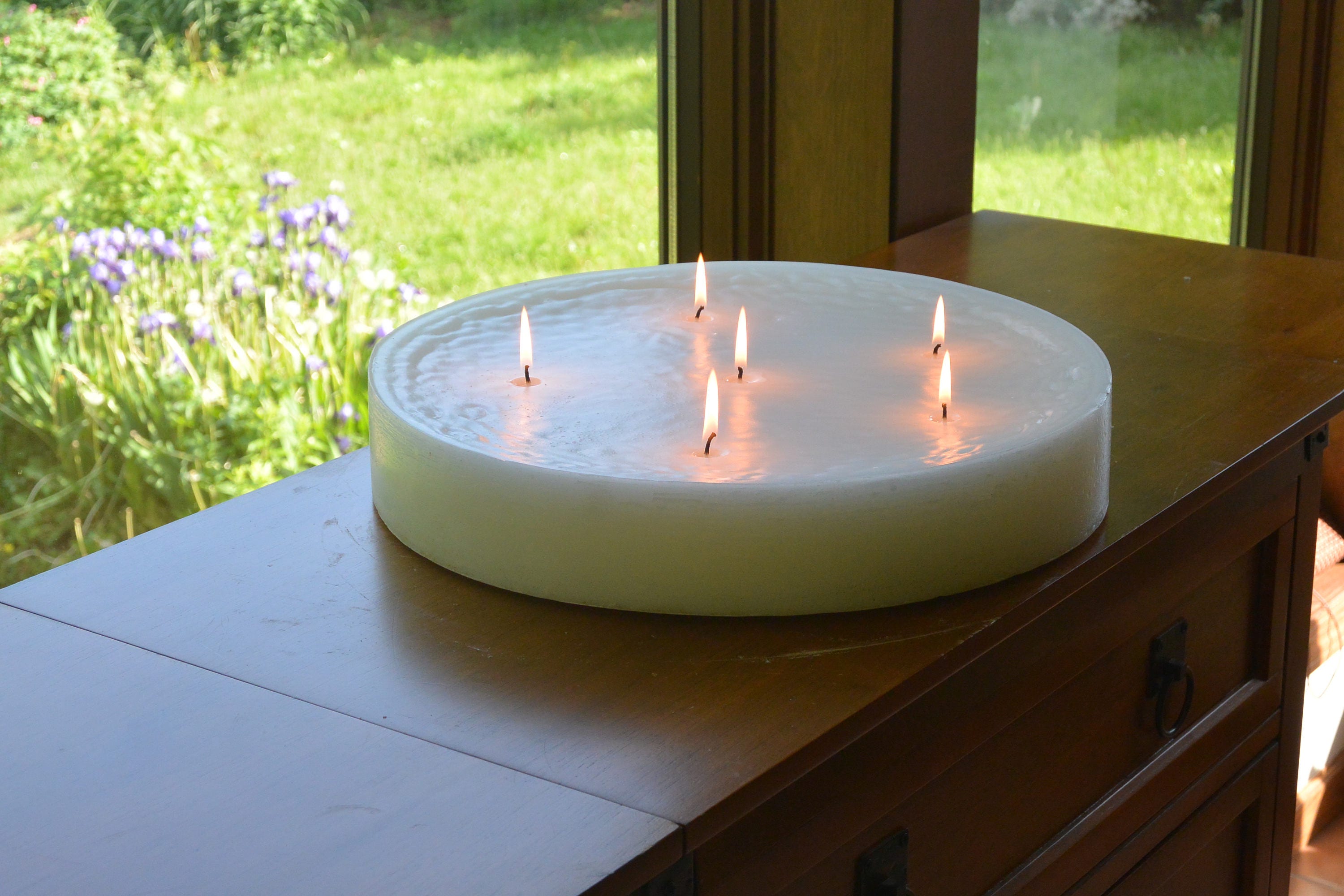 Custom hand poured 15 inch round candle with multi wicks