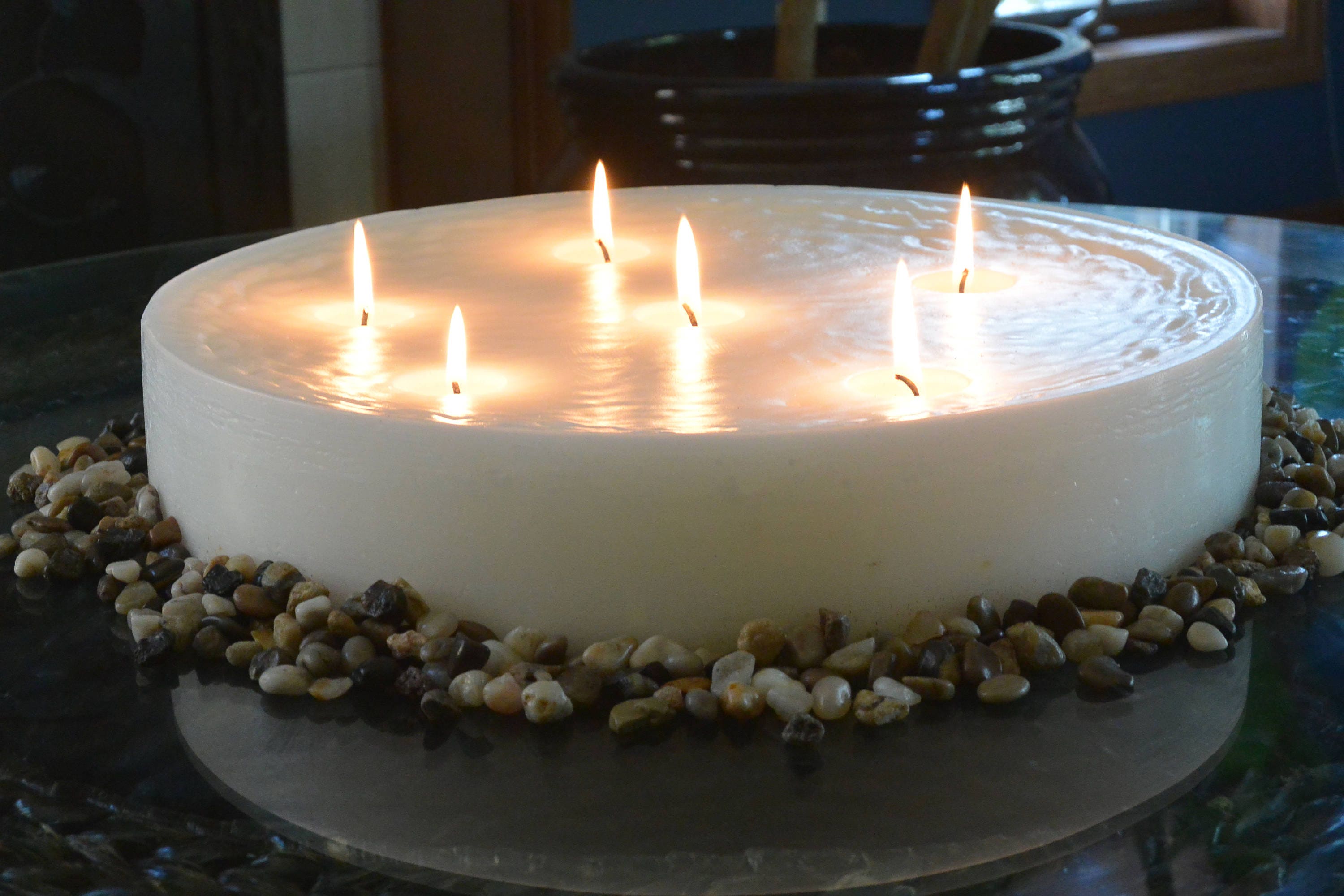 Custom hand poured 15 inch round candle with multi wicks
