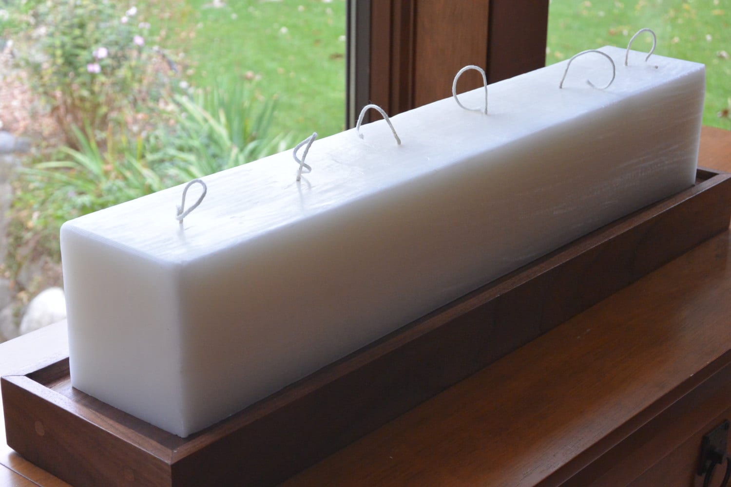 6 wick candle with solid walnut stand