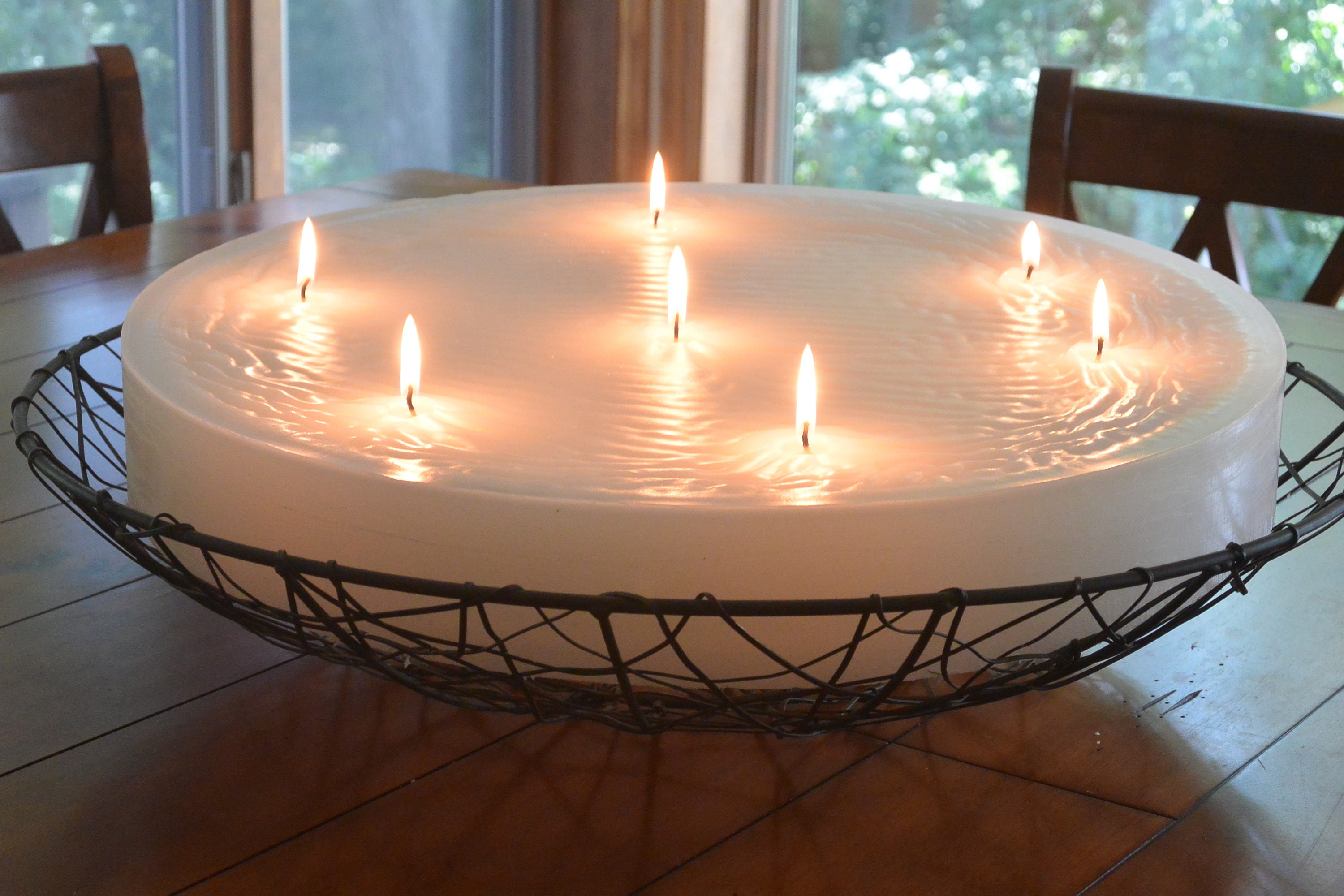 Custom hand poured 18 inch diameter round candle with multi wicks