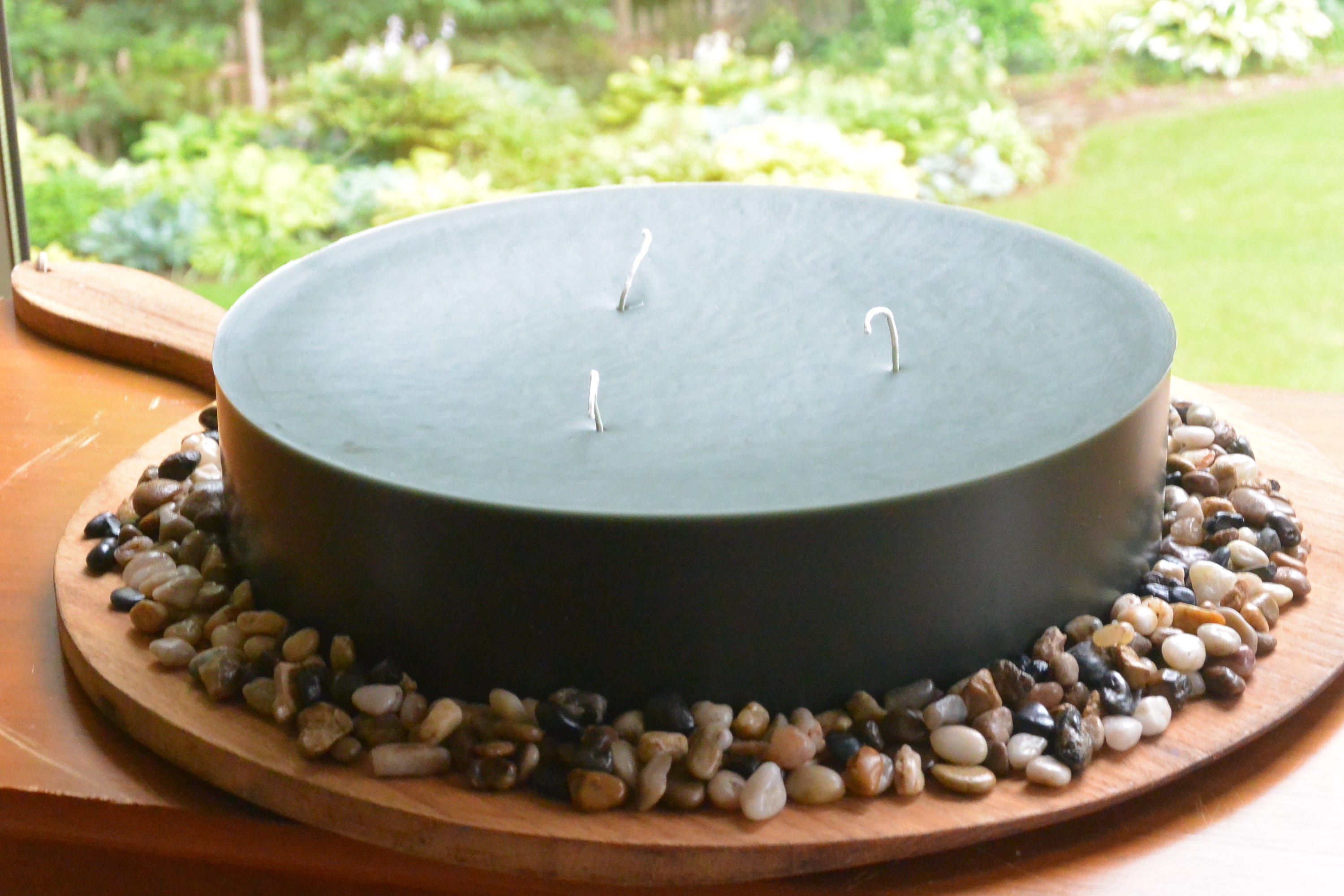 Hand poured 12 inch candle (3 in tall) round candle with 3 cotton wicks