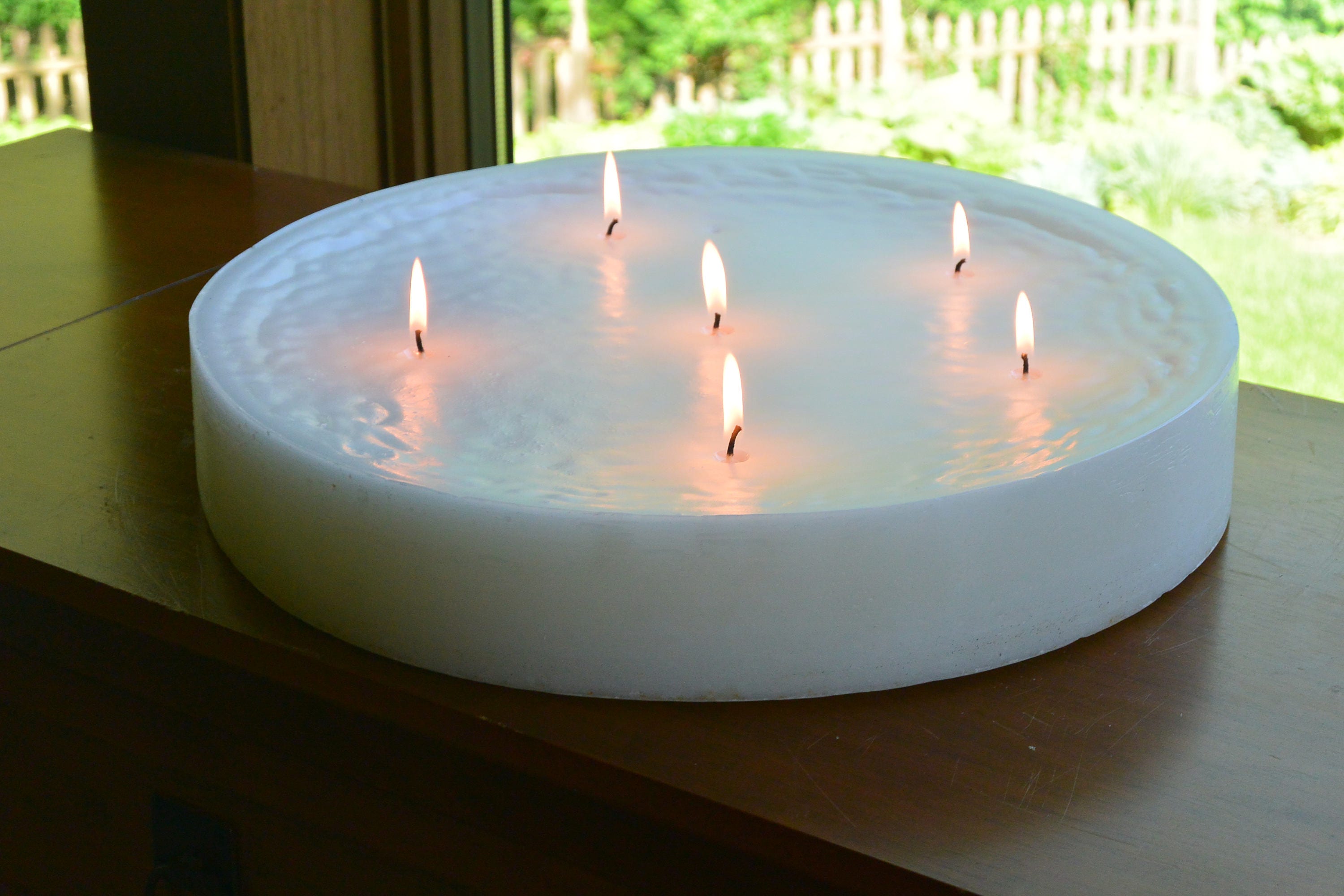 Custom hand poured 15 inch round candle with multi wicks