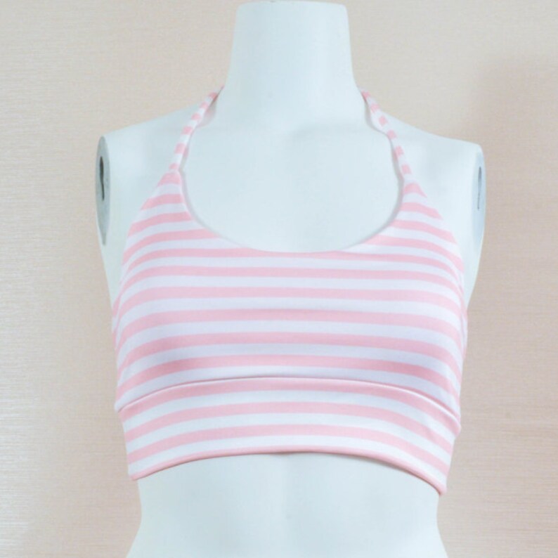 Womans Bikini Top Pink and White Stripes Halter Style Top Etsy