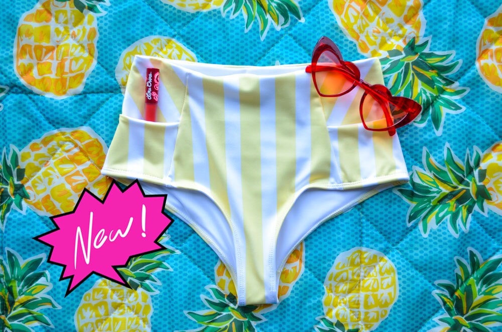 High Waist Bikini Bottoms in Yellow 
