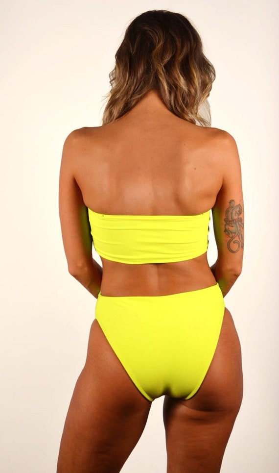 Yellow swimsuit sales high waist