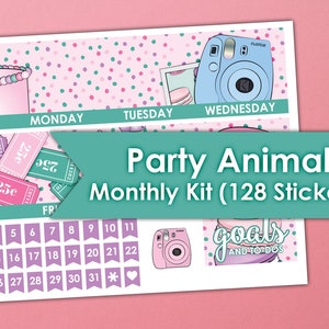Party Animal Any Monthly Kit | Erin Condren Planner Stickers 128 Stickers