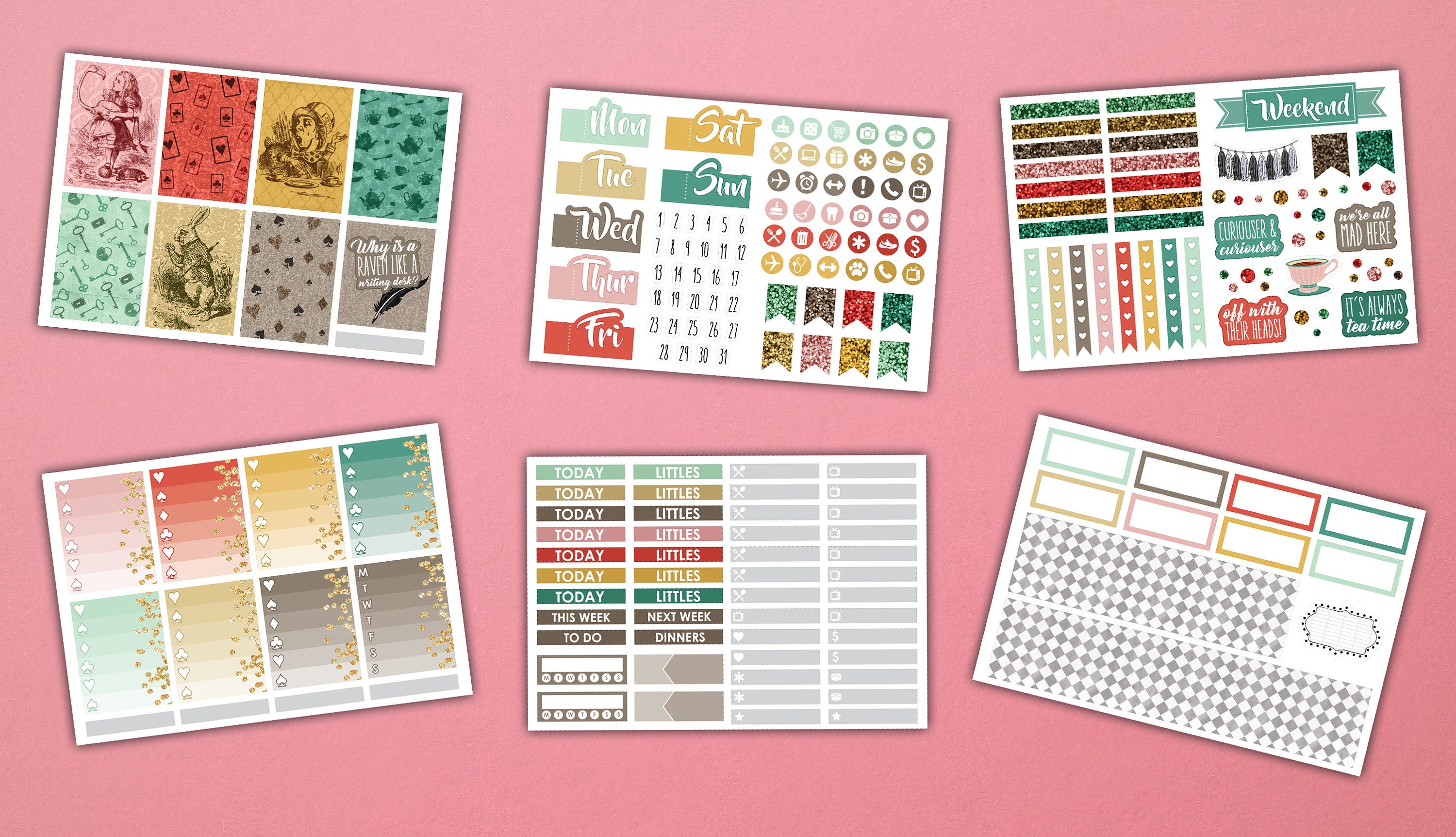 Alice in Wonderland Weekly Kit Erin Condren Planner Stickers - Etsy