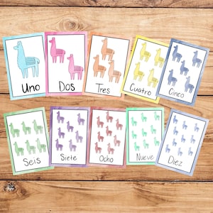 Llama Number Flashcards in Spanish, Llama Número Flashcards en Español