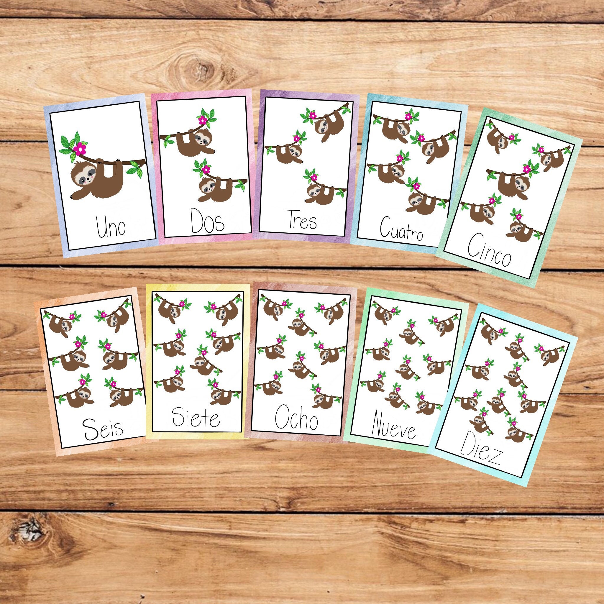 Sloth Number Flashcards in Spanish Sloth Número Flashcards en Etsy