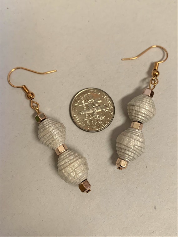 Handmade White and Gold Paper Bead Earrings Etsy Canada