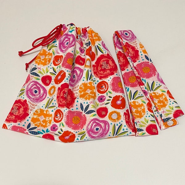 PInk and red flowered foley bag cover with tube cover