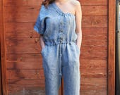 Linen Jumpsuit, Denim Jumpsuit, Woman Overall, Linen Clothing, One Piece Romper, Off Shoulder Top, Party Romper, Summer Jumpsuit,