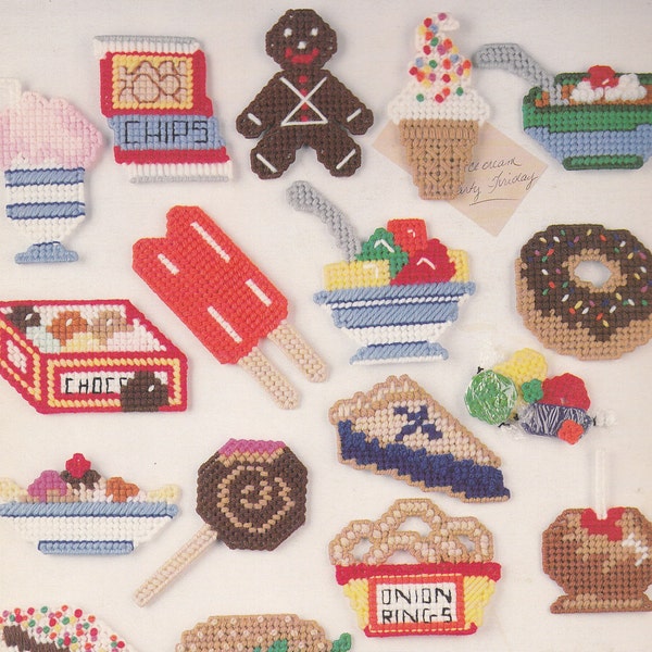 Vintage PDF plastic canvas pattern - food shaped magnets