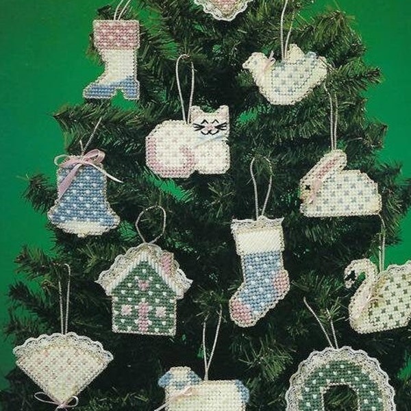 Vintage PDF plastic canvas pattern - Victorian Christmas ornaments