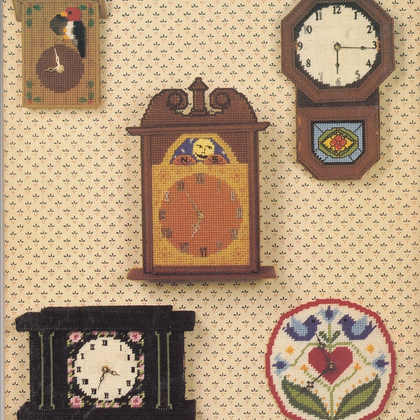 Vintage PDF plastic canvas pattern - clocks