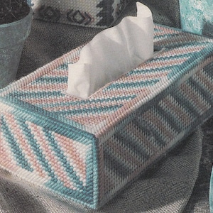 Vintage PDF plastic canvas pattern - variegated beauty tissue box cover