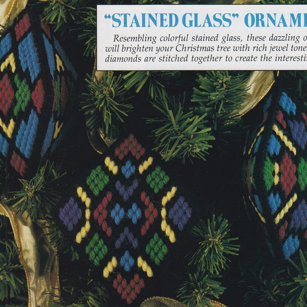 Plastic canvas vintage PDF pattern - Stained Glass Ornaments
