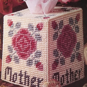 Mother&#39;s Bouquet Boutique Tissue Box Cover PDF plastic canvas pattern