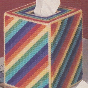 Vintage PDF plastic canvas pattern - spectrum tissue box cover