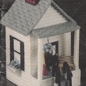 Vintage PDF plastic canvas pattern - small house tissue box cover