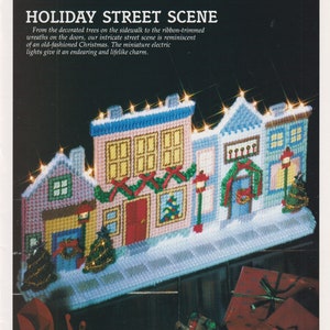 Holiday Street Scene PDF plastic canvas pattern