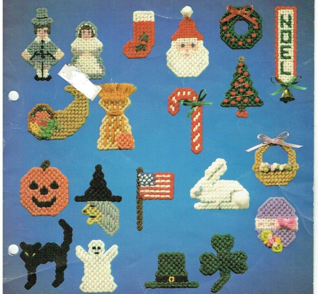 Vintage PDF Plastic Canvas Pattern - Holiday Magnets - Etsy