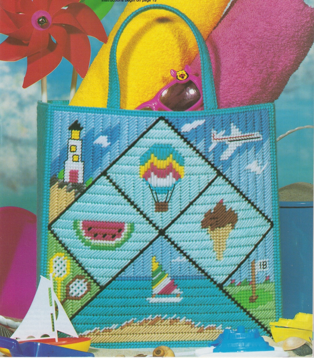 Vintage PDF Plastic Canvas Pattern - Summer Delights Vacation Tote