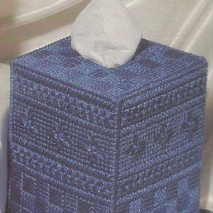 Vintage PDF plastic canvas pattern - September Sapphire tissue box cover