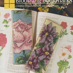 Vintage PDF plastic canvas pattern - Blooming Bookmarks