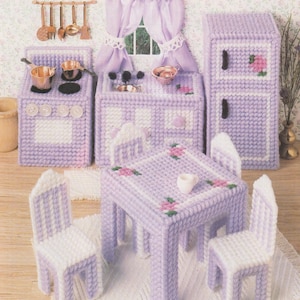 Plastic canvas vintage PDF pattern - Dollhouse Kitchen