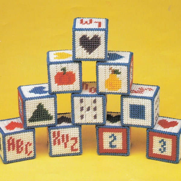 Vintage PDF plastic canvas pattern - educational blocks