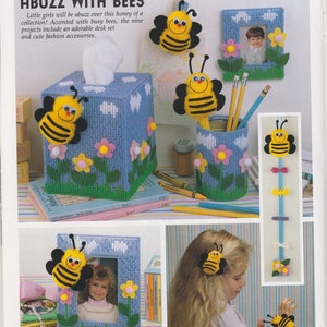 Plastic canvas vintage PDF pattern - abuzz with bees