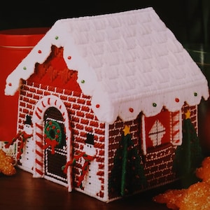 Patrón vintage de lona de plástico en PDF: casita de dulces de jengibre