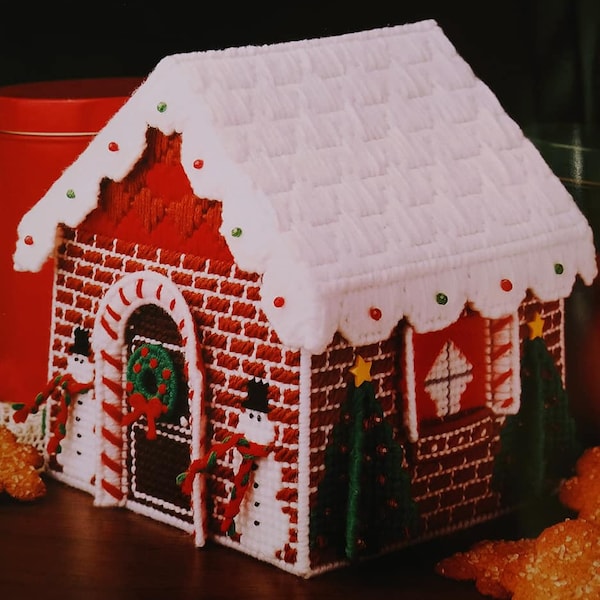 Vintage PDF plastic canvas pattern - gingerbread goodie house