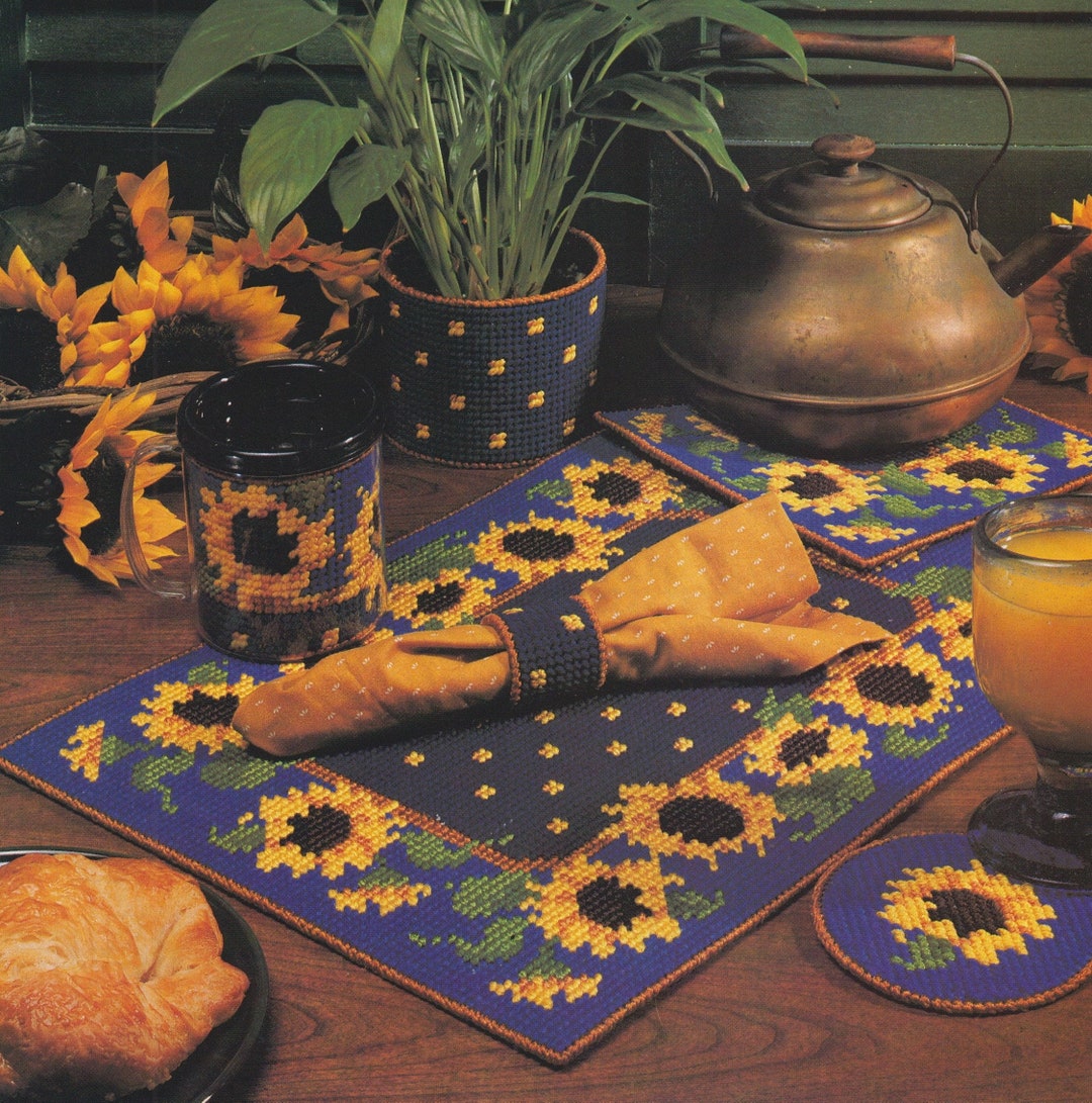 Plastic Canvas Vintage PDF Pattern - Sunflower Table Set - Etsy