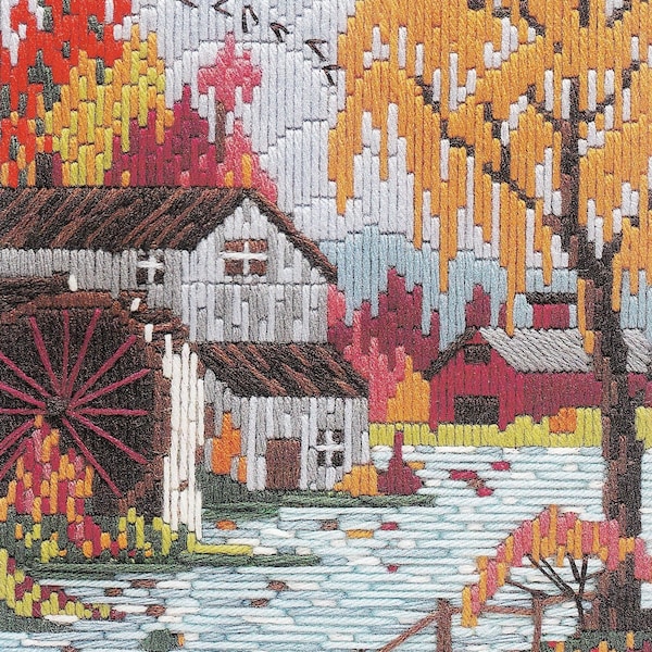 Vintage PDF plastic canvas pattern - seasonal pictures in long stitch