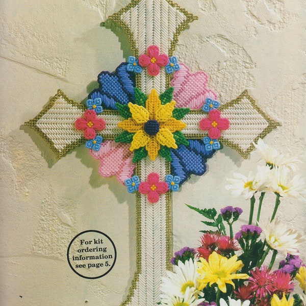 Plastic canvas vintage PDF pattern - Floral Cross