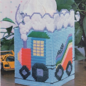 Plastic canvas vintage PDF pattern - Train Tissue Box Cover