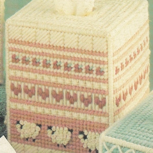 Vintage PDF plastic canvas pattern - woolly sheep tissue box cover