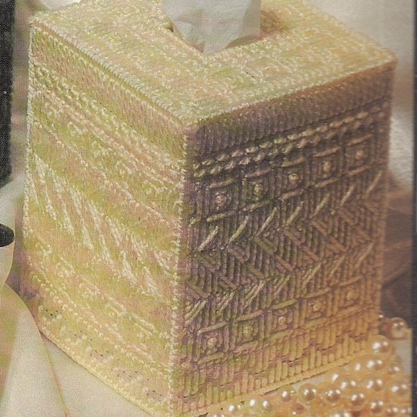 Vintage PDF plastic canvas pattern - June Pearl tissue box cover