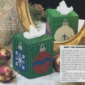 Festive Ornaments Tissue Cover PDF plastic canvas pattern